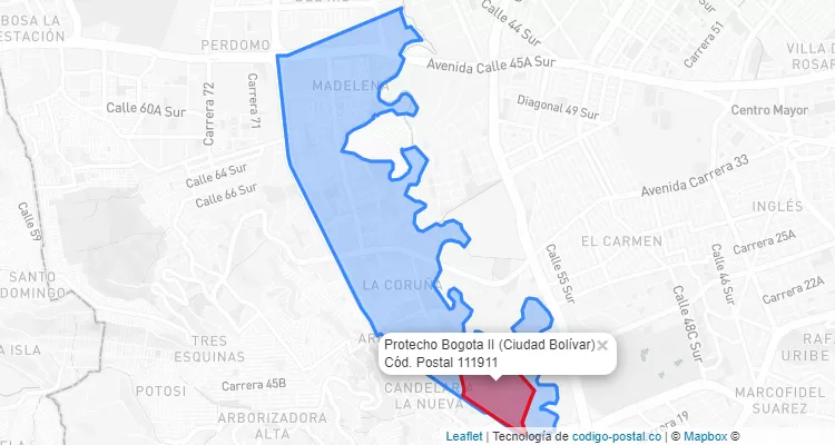 Código Postal Barrio Protecho Bogota II en Ciudad Bolívar, Bogotá