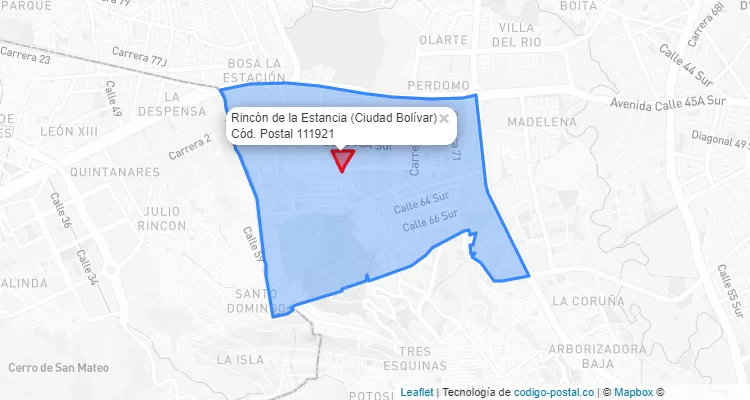 Código Postal Barrio Rincón de la Estancia en Ciudad Bolívar, Bogotá
