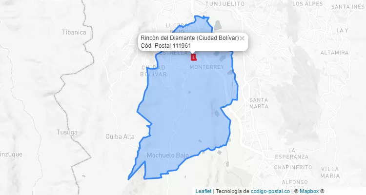 Código Postal Barrio Rincón del Diamante en Ciudad Bolívar, Bogotá