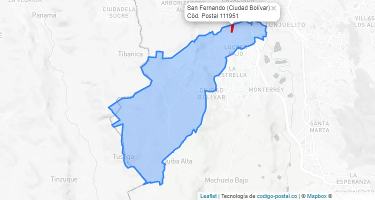Código Postal Barrio San Fernando en Ciudad Bolívar, Bogotá