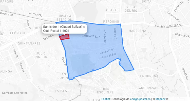 Código Postal Barrio San Isidro II en Ciudad Bolívar, Bogotá