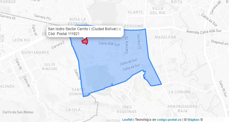 Código Postal Barrio San Isidro Sector Cerrito I en Ciudad Bolívar, Bogotá