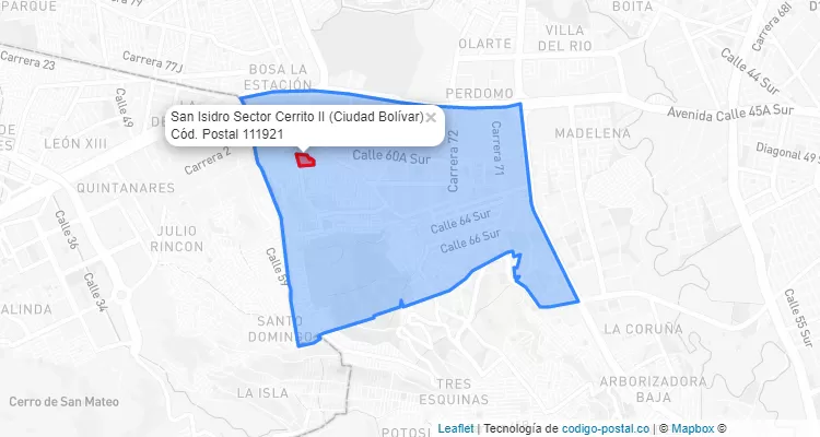 Código Postal Barrio San Isidro Sector Cerrito II en Ciudad Bolívar, Bogotá