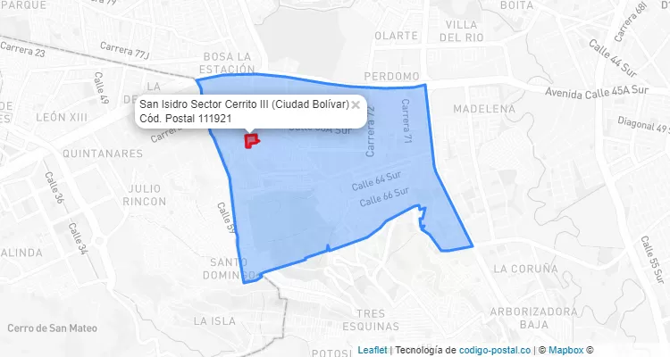 Código Postal Barrio San Isidro Sector Cerrito III en Ciudad Bolívar, Bogotá