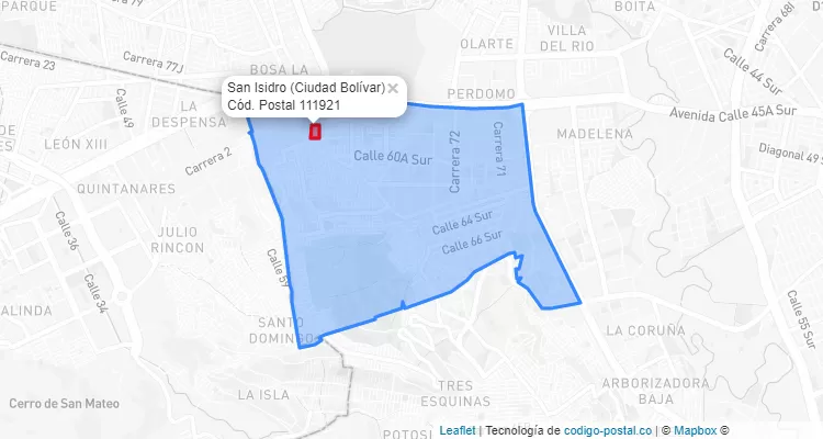 Código Postal Barrio San Isidro  en Ciudad Bolívar, Bogotá