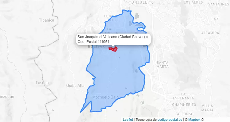 Código Postal Barrio San Joaquín el Vaticano en Ciudad Bolívar, Bogotá