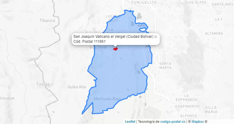 Código Postal Barrio San Joaquín Vaticano el Vergel en Ciudad Bolívar, Bogotá