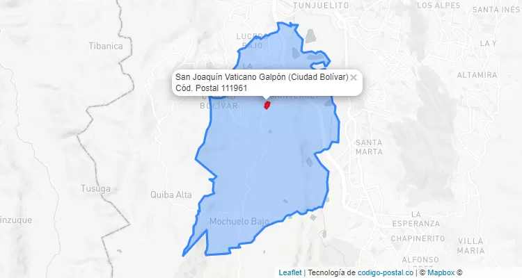 Código Postal Barrio San Joaquín Vaticano Galpón en Ciudad Bolívar, Bogotá