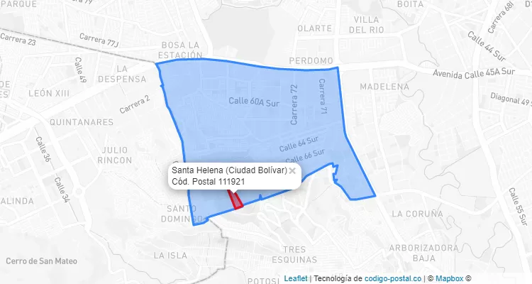 Código Postal Barrio Santa Helena en Ciudad Bolívar, Bogotá