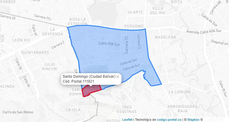 Código Postal Barrio Santo Domingo en Ciudad Bolívar, Bogotá