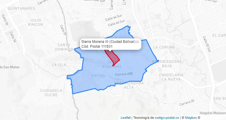 Código Postal Barrio Sierra Morena III en Ciudad Bolívar, Bogotá