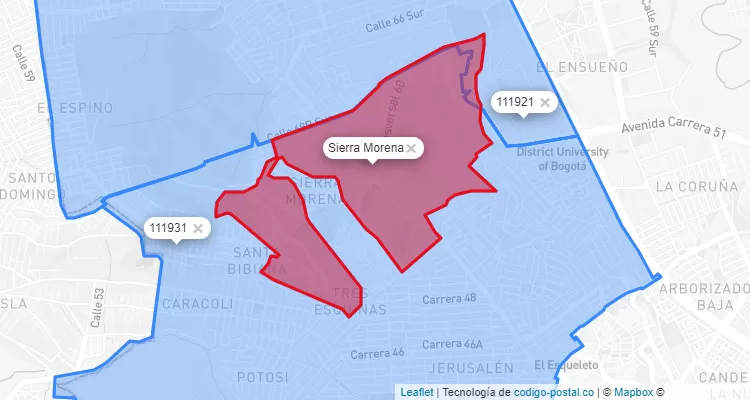 Código Postal Barrio Sierra Morena en Ciudad Bolívar, Bogotá