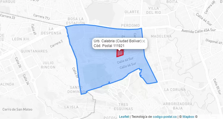Código Postal Barrio Urb. Calabria en Ciudad Bolívar, Bogotá