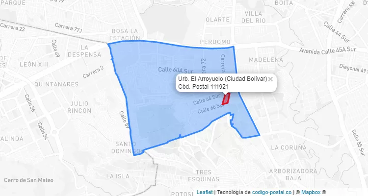 Código Postal Barrio Urb. El Arroyuelo en Ciudad Bolívar, Bogotá