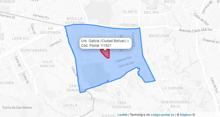 Código Postal Barrio Urb. Galicia en Ciudad Bolívar, Bogotá