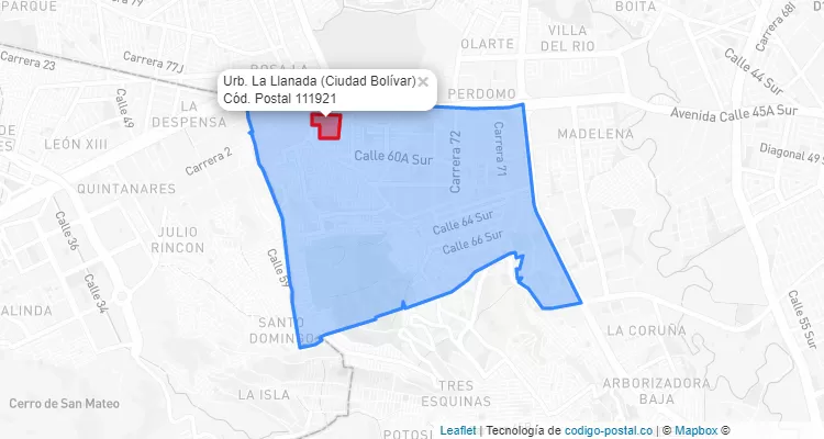 Código Postal Barrio Urb. La Llanada en Ciudad Bolívar, Bogotá