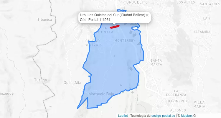 Código Postal Barrio Urb. Las Quintas del Sur en Ciudad Bolívar, Bogotá
