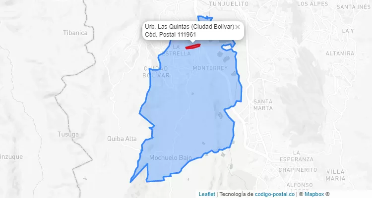 Código Postal Barrio Urb. Las Quintas en Ciudad Bolívar, Bogotá