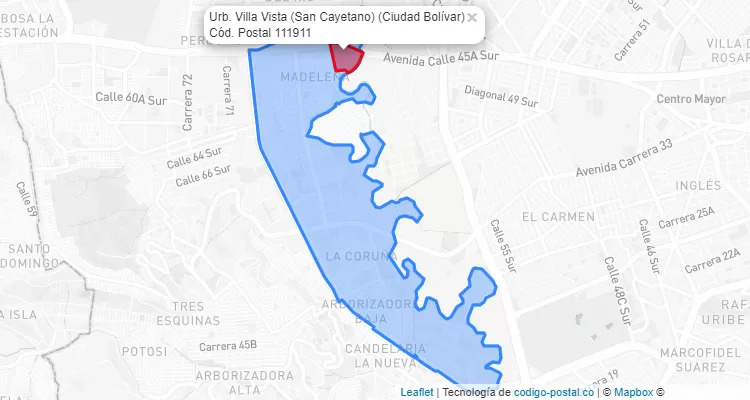 Código Postal Barrio Urb. Villa Vista (San Cayetano) en Ciudad Bolívar, Bogotá