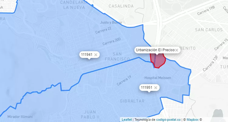 Código Postal Barrio Urbanización El Preciso en Ciudad Bolívar, Bogotá