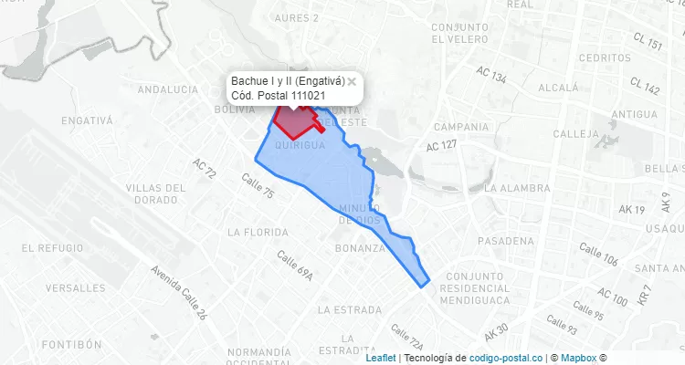 Código Postal Barrio Bachue I y II en Engativá, Bogotá