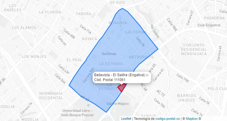 Código Postal Barrio Bellavista - El Salitre en Engativá, Bogotá