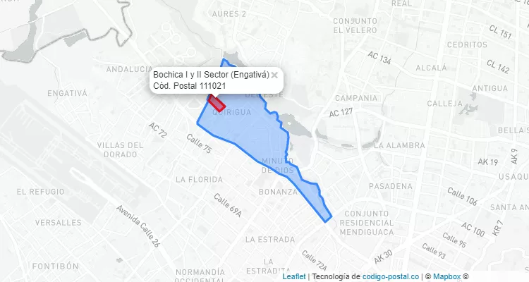 Código Postal Barrio Bochica I y II Sector en Engativá, Bogotá