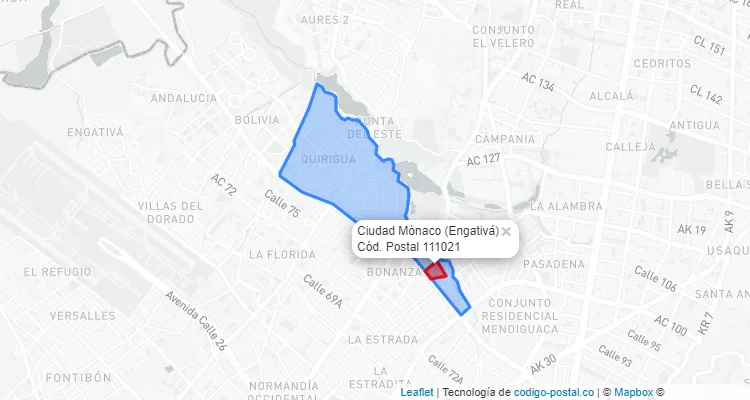 Código Postal Barrio Ciudad Mónaco en Engativá, Bogotá