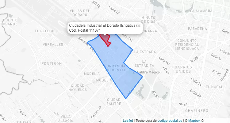 Código Postal Barrio Ciudadela Industrial El Dorado en Engativá, Bogotá