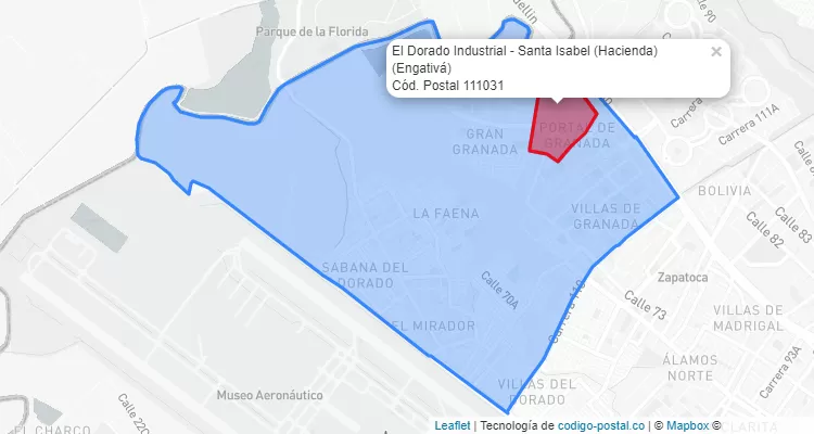 ZIP Code Locality El Dorado Industrial - Santa Isabel (Hacienda) in Engativá, Bogotá