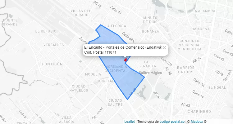 Código Postal Barrio El Encanto - Portales de Confenalco en Engativá, Bogotá
