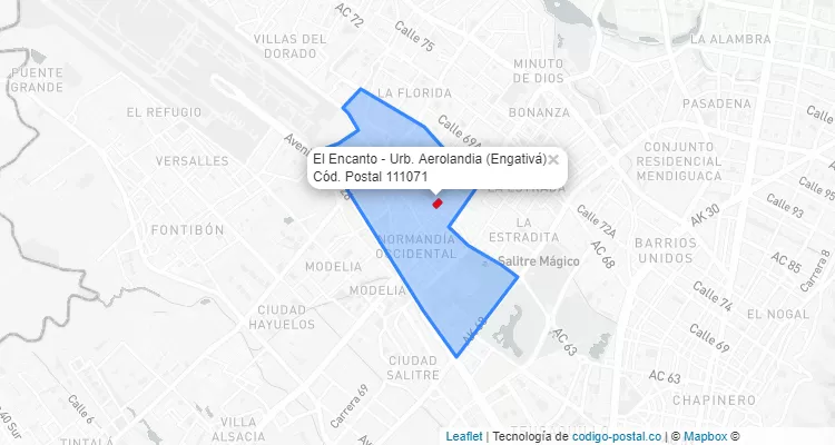 Código Postal Barrio El Encanto - Urb. Aerolandia en Engativá, Bogotá