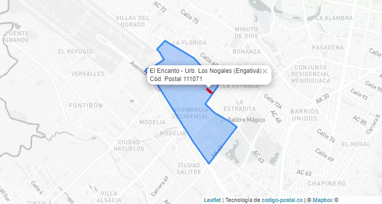 Código Postal Barrio El Encanto - Urb. Los Nogales en Engativá, Bogotá