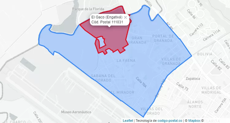 ZIP Code Locality El Gaco in Engativá, Bogotá
