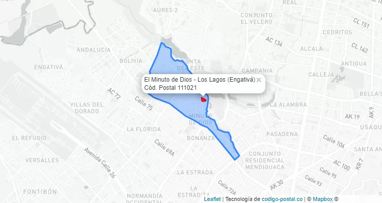 Código Postal Barrio El Minuto de Dios - Los Lagos en Engativá, Bogotá