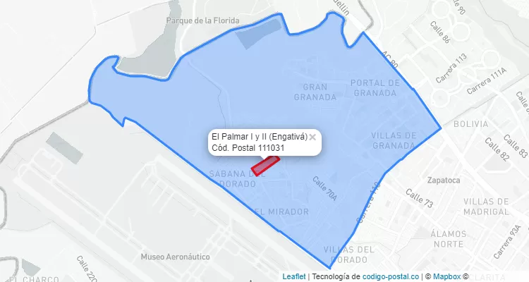 Código Postal Barrio El Palmar I y II en Engativá, Bogotá