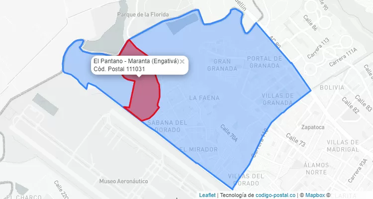 Código Postal Barrio El Pantano - Maranta en Engativá, Bogotá