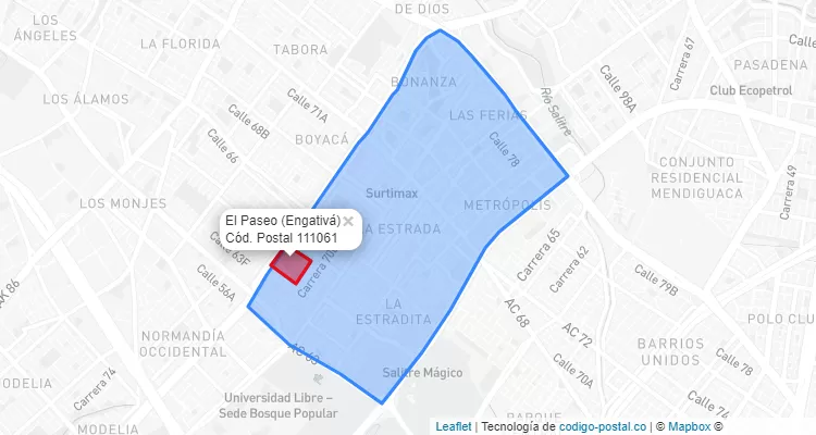 ZIP Code Locality El Paseo in Engativá, Bogotá