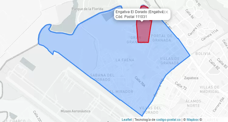 Código Postal Barrio Engativa El Dorado en Engativá, Bogotá