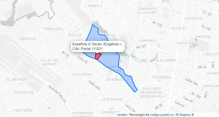 Código Postal Barrio Española III Sector en Engativá, Bogotá