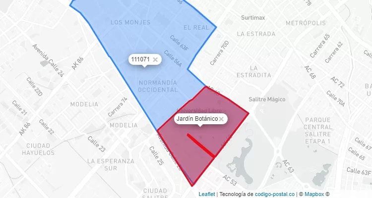 ZIP Code Locality Jardín Botánico in Engativá, Bogotá
