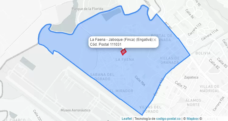 Código Postal Barrio La Faena - Jaboque (Finca) en Engativá, Bogotá