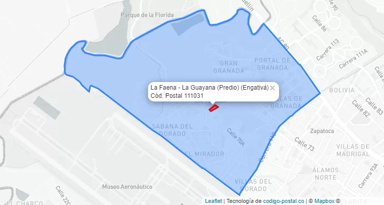 Código Postal Barrio La Faena - La Guayana (Predio) en Engativá, Bogotá
