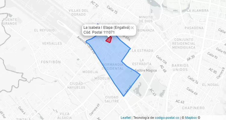 Código Postal Barrio La Isabela I Etapa en Engativá, Bogotá