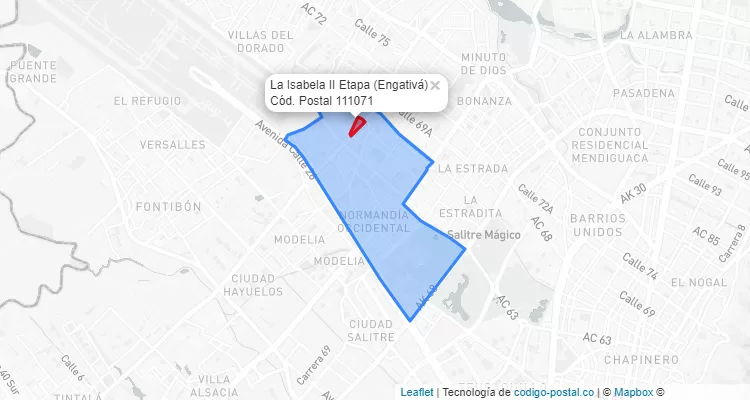 Código Postal Barrio La Isabela II Etapa en Engativá, Bogotá