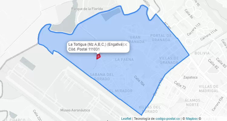 Código Postal Barrio La Tortigua (Mz A,B,C,) en Engativá, Bogotá