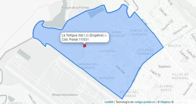 Código Postal Barrio La Tortigua (Mz I,J) en Engativá, Bogotá