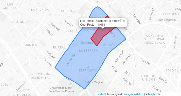Código Postal Barrio Las Ferias Occidental en Engativá, Bogotá