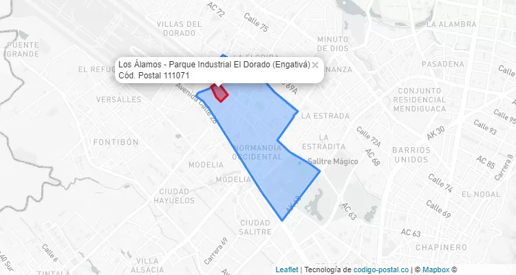 Código Postal Barrio Los Álamos - Parque Industrial El Dorado en Engativá, Bogotá