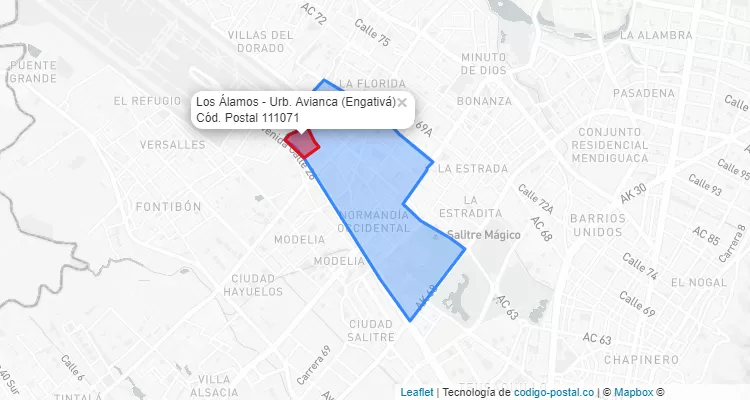 Código Postal Barrio Los Álamos - Urb. Avianca en Engativá, Bogotá